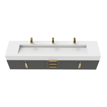 Castello Usa Nile 84-inch Black Vanity Set with White Top and Gold Handles CB-MC-84BLK-GLD-2053-WH